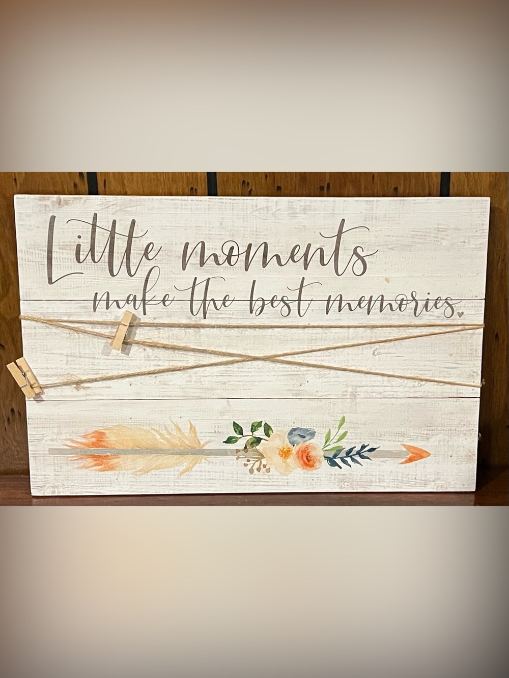 “Little Moments” picture display wood wall hanging 10 1/2”x16”